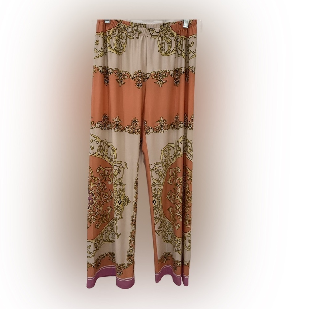 Melissa Paige Orange and Cream Paisley Wide Leg Pants Size Small